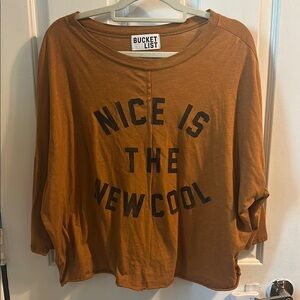 BUCKETLIST Brown Boxy Long Sleeve Tee